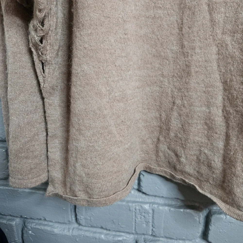 Free People Pointelle Sweater Beige Wool Blend Dolman Sleeve  S Cottagecore Boho